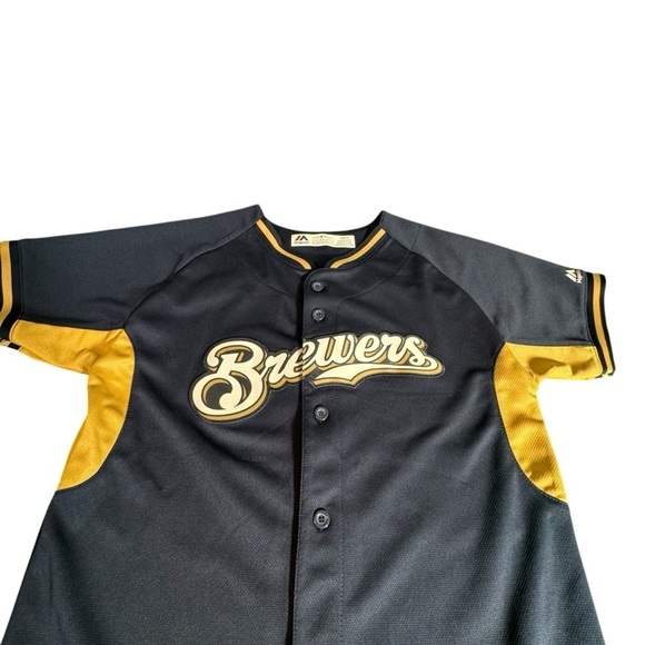 Milwaukee Brewers Jonathan Lucroy #20 MLB Majestic Kids Jersey Size Large 14-16 - Picture 2 of 12